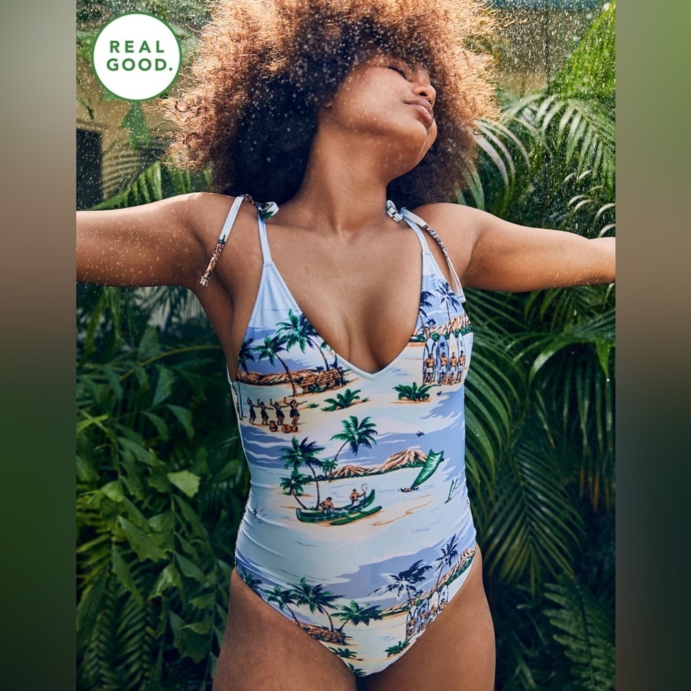 Aerie V One Piece Swimsuit Sunfade Teal NWT
